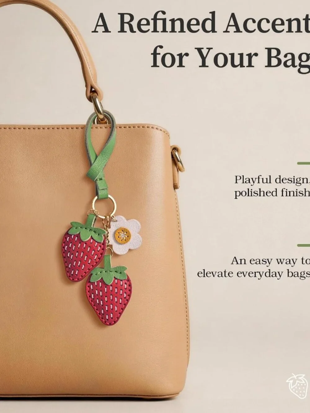 Handmade Strawberry Bag Charm | Double-Sided Leather Purse Accessory for Totes